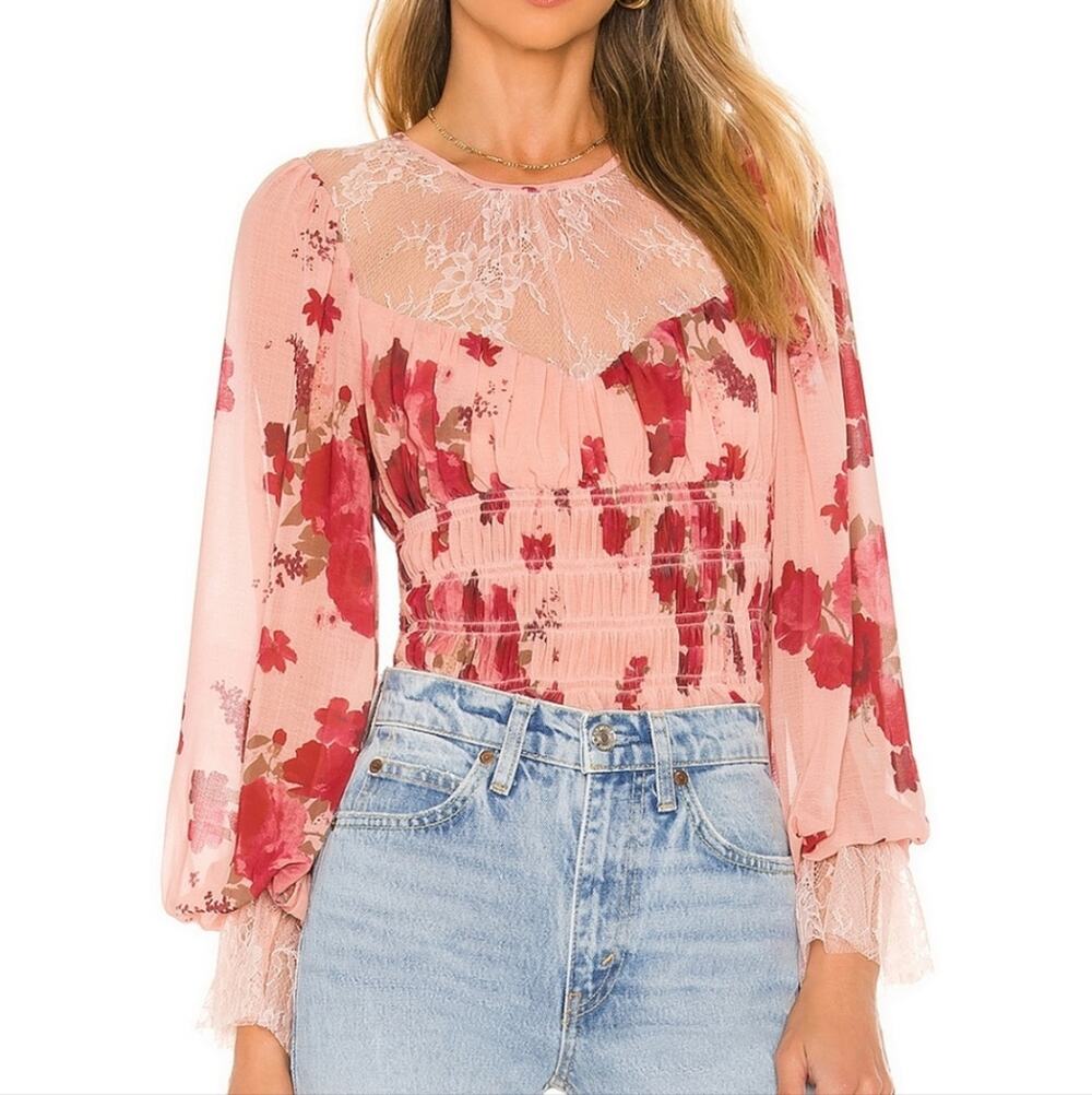 Free People Romantic Combo Floral Lace Daphne Blouse S